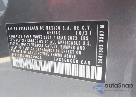 2021 Volkswagen Jetta 1.4T R-Line/1.4T S/1.4T Se из США, поврежденный, VIN 3VWC57BU1MM089620